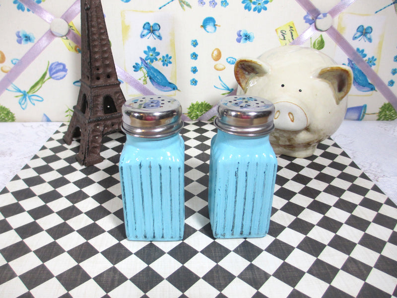 Salt & Pepper Shakers with Painted Glass