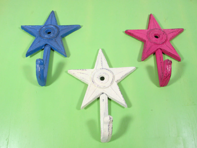 Star Wall Hanger Hooks Set of 3 Cast Iron Shabby Chic