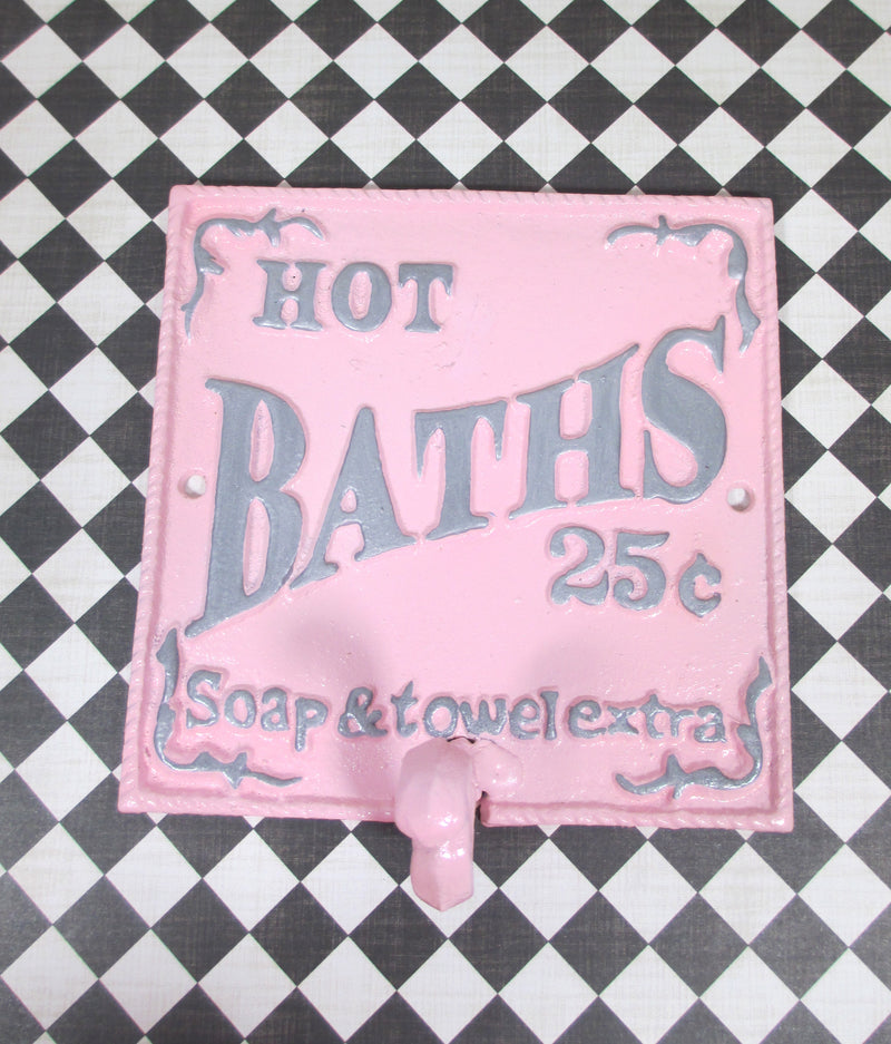 Hot Bath Sign Wall Hook Cast Iron