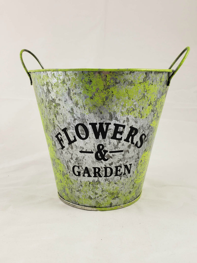 Flower Garden Tin Bucket Hand-Painted Red Shabby Chic Rustic Planter