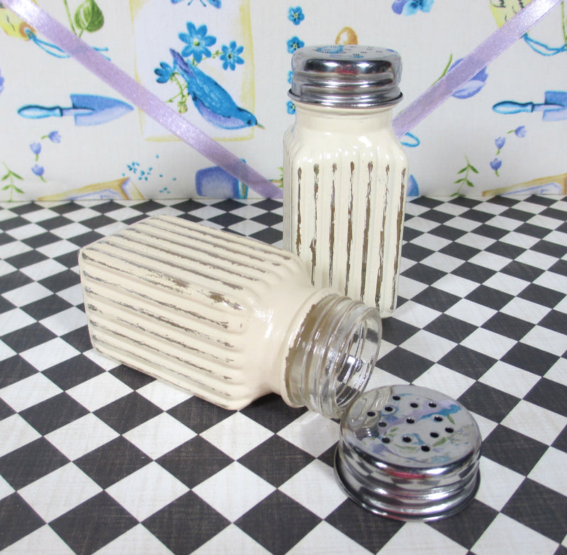 Salt & Pepper Shakers with Painted Glass