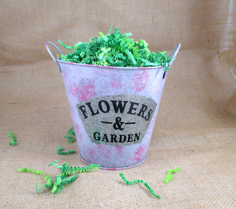 Flower Garden Tin Bucket Hand-Painted 2-tone Shabby Chic Rustic Wedding Metal Flower Pot Planter