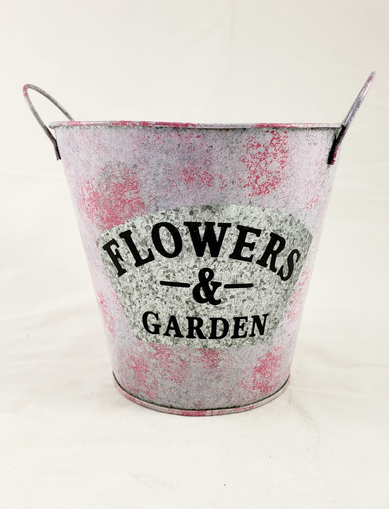 Flower Garden Tin Bucket Hand-Painted 2-tone Shabby Chic Rustic Wedding Metal Flower Pot Planter