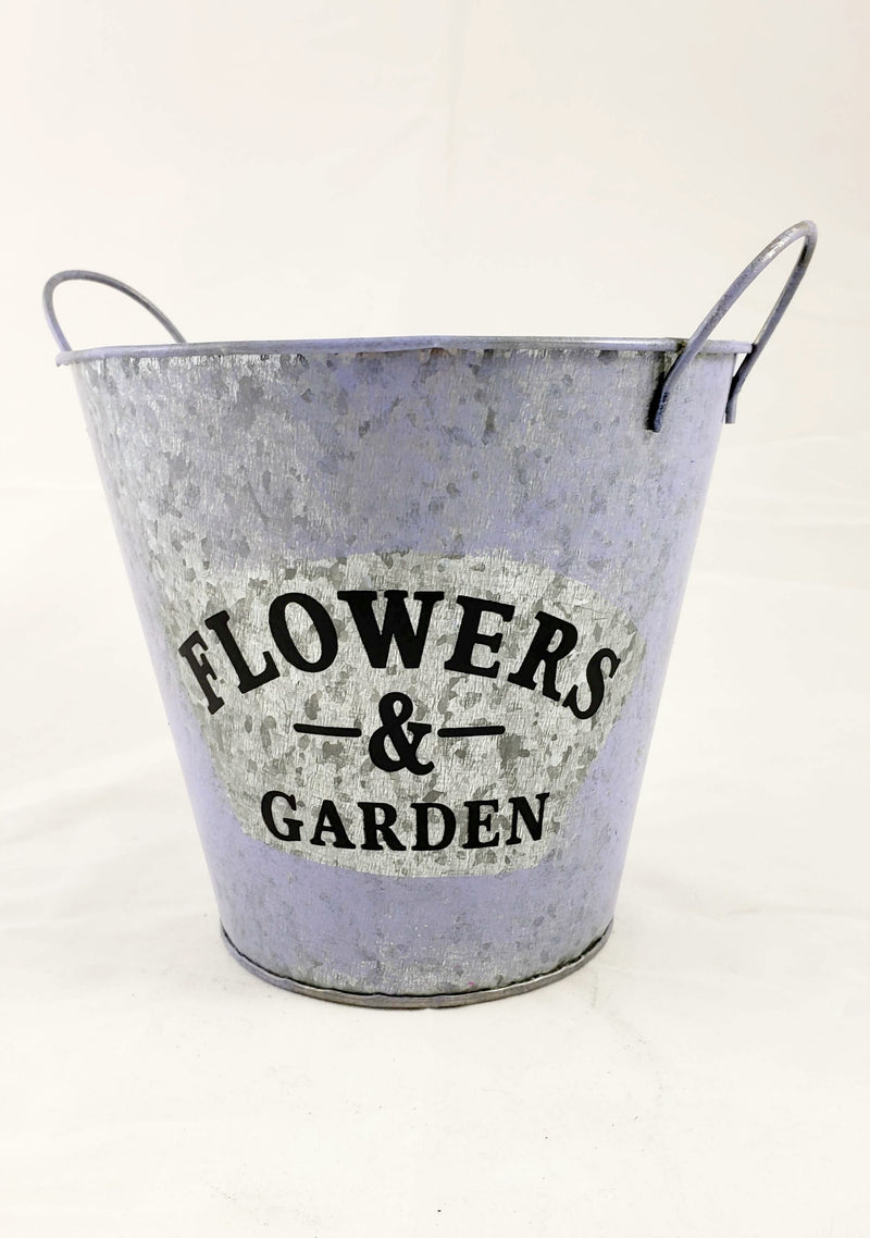 Flower Garden Tin Bucket Hand-Painted Blue Shabby Chic Rustic Wedding Metal Flower Pot Planter