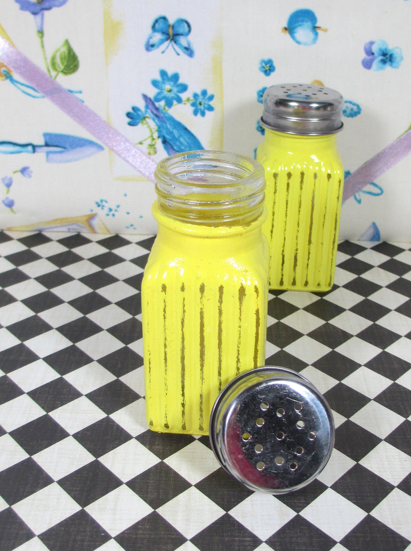 Salt & Pepper Shakers with Painted Glass