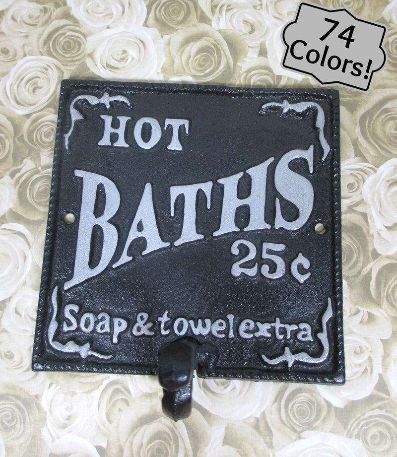 Hot Bath Sign Wall Hook Cast Iron