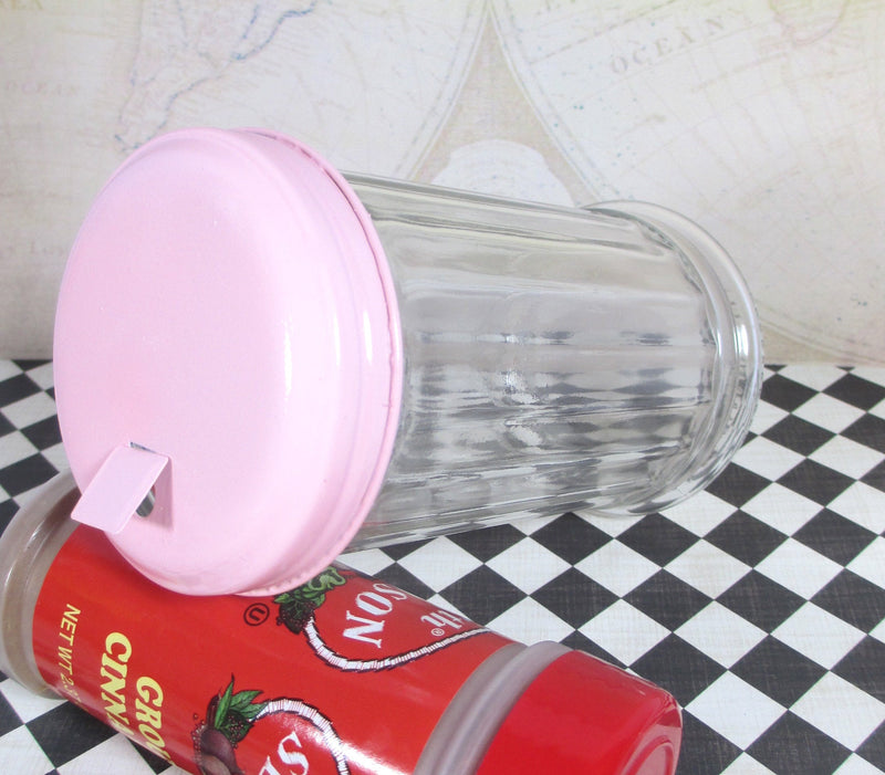 Glass Sugar Dispenser with Candy Pink top Vintage Inspired