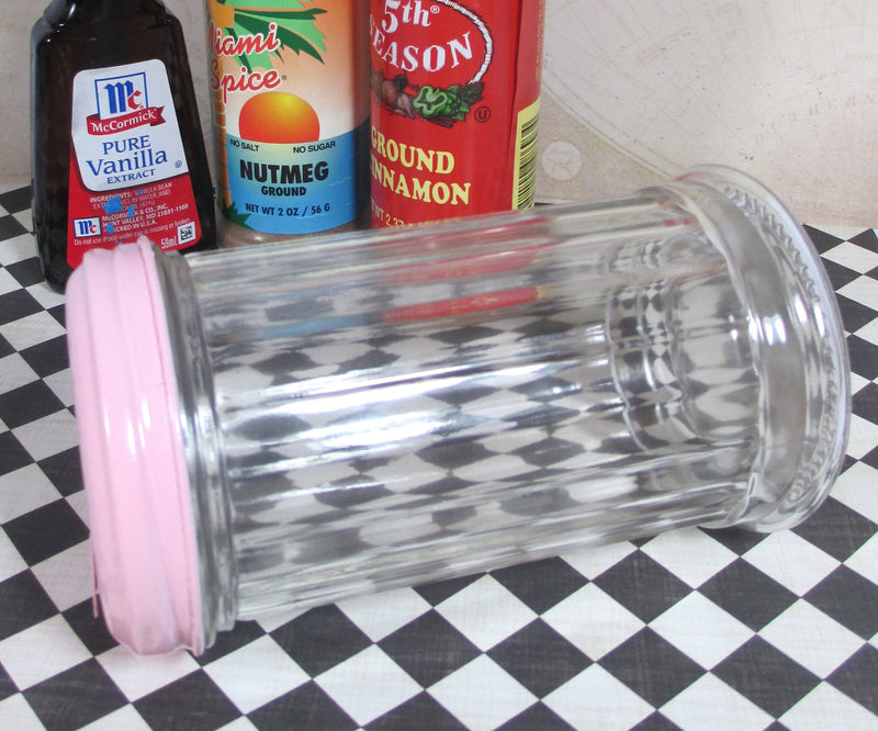 Glass Sugar Dispenser with Candy Pink top Vintage Inspired