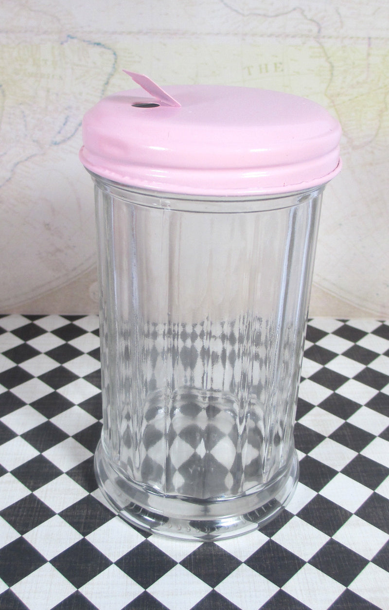 Glass Sugar Dispenser with Candy Pink top Vintage Inspired