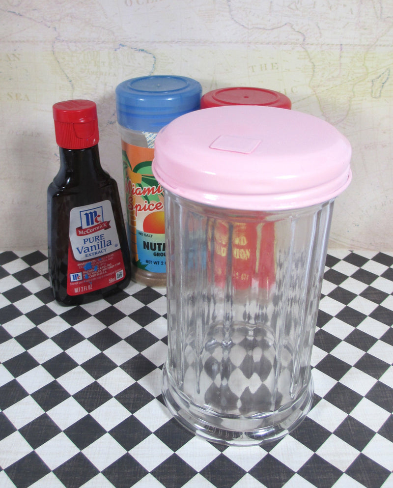 Glass Sugar Dispenser with Candy Pink top Vintage Inspired