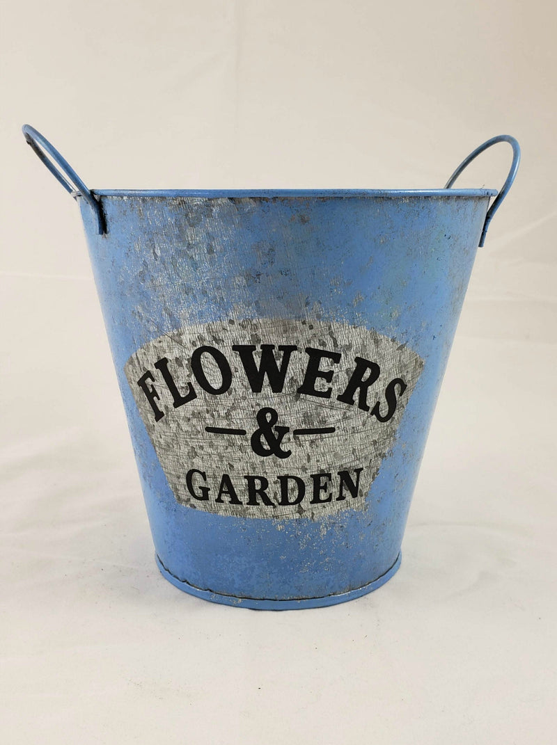 Flower Garden Tin Bucket Hand-Painted Blue Shabby Chic Rustic Wedding Metal Flower Pot Planter