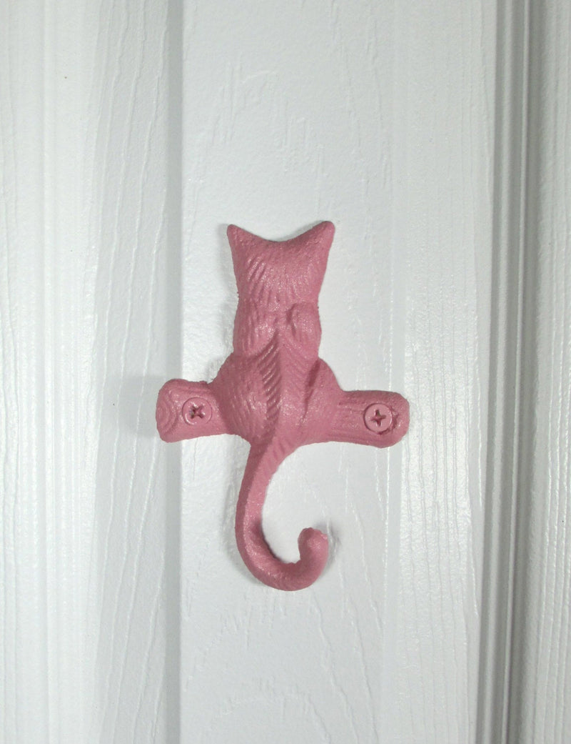 Cat Kitten Hook Set of 3 Little Kittens Cast Iron Hand-Painted in Pink, Green, and Purple