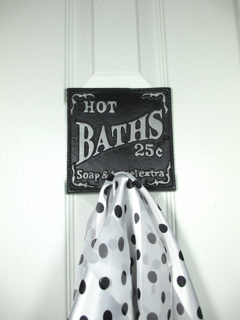 Hot Bath Sign Wall Hook Cast Iron