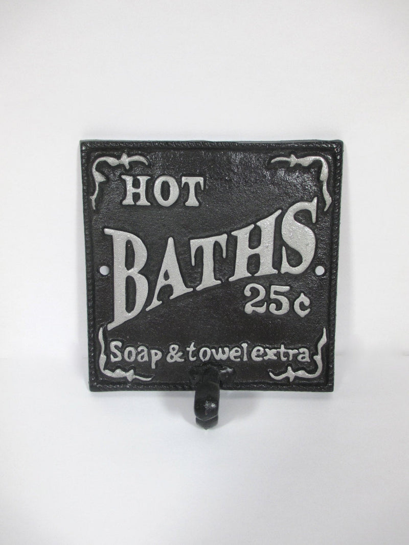 Hot Bath Sign Wall Hook Cast Iron