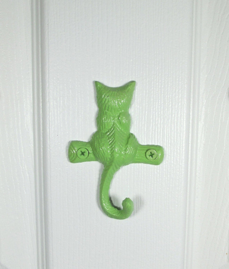 Cat Kitten Hook Set of 3 Little Kittens Cast Iron Hand-Painted in Pink, Green, and Purple