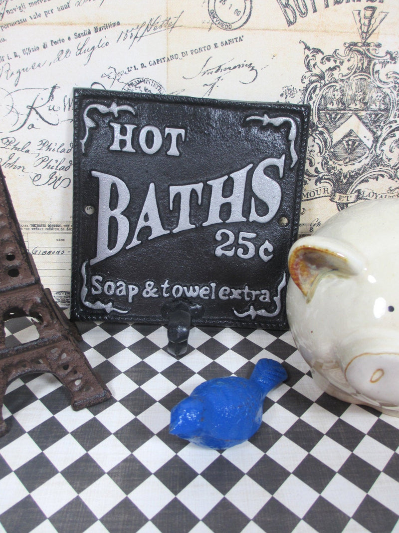 Hot Bath Sign Wall Hook Cast Iron