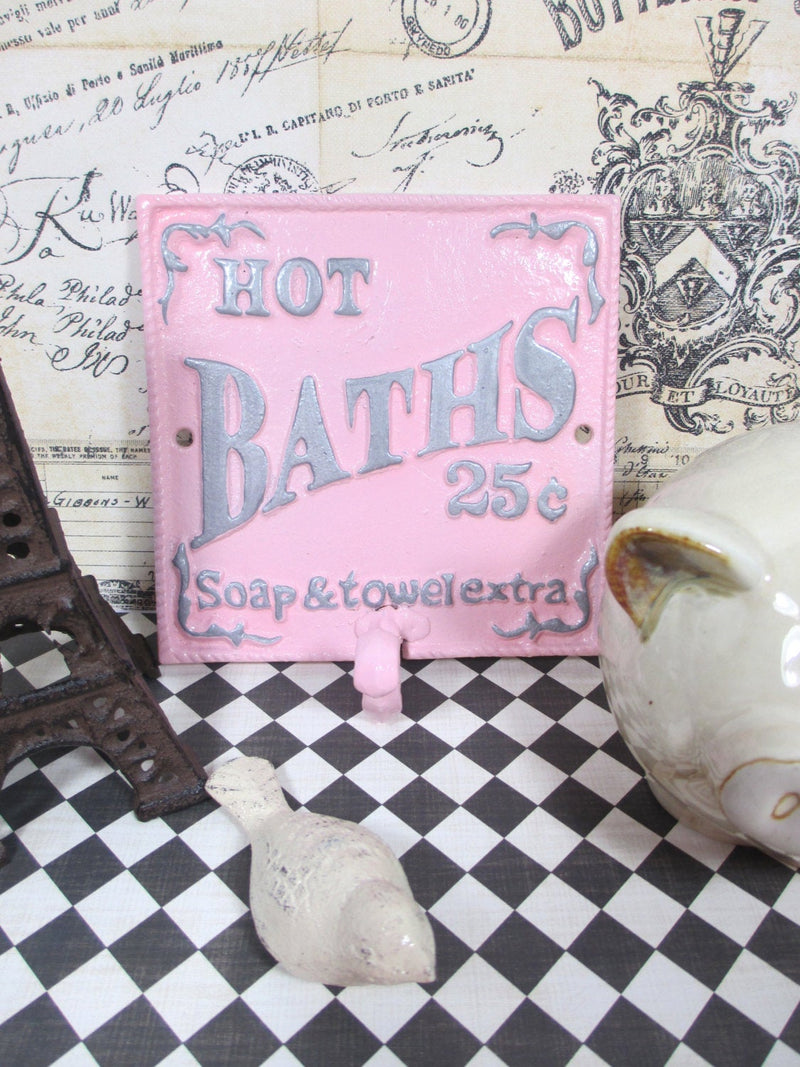 Hot Bath Sign Wall Hook Cast Iron