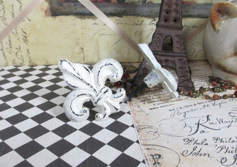 Fleur de Lis Knob Cast Iron Shabby Chic