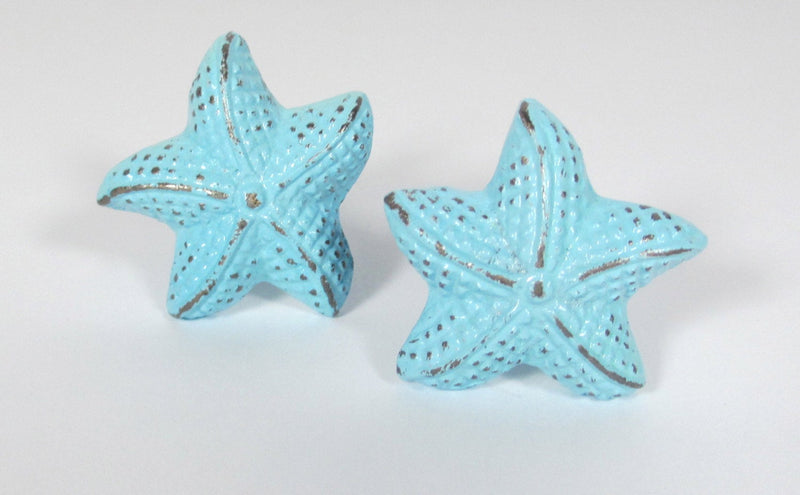 Starfish Drawer Knob in Aqua Shabby Chic Distressed Metal