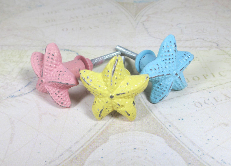 Starfish Drawer Knob in Aqua Shabby Chic Distressed Metal