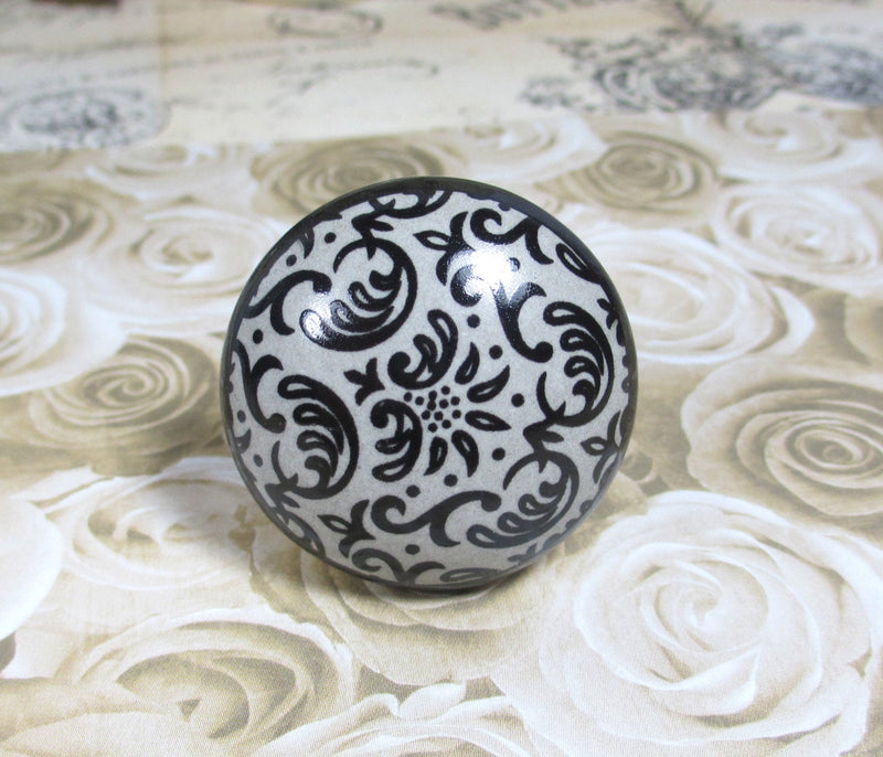 Ebony & Gray Swirl Ceramic Drawer Knob