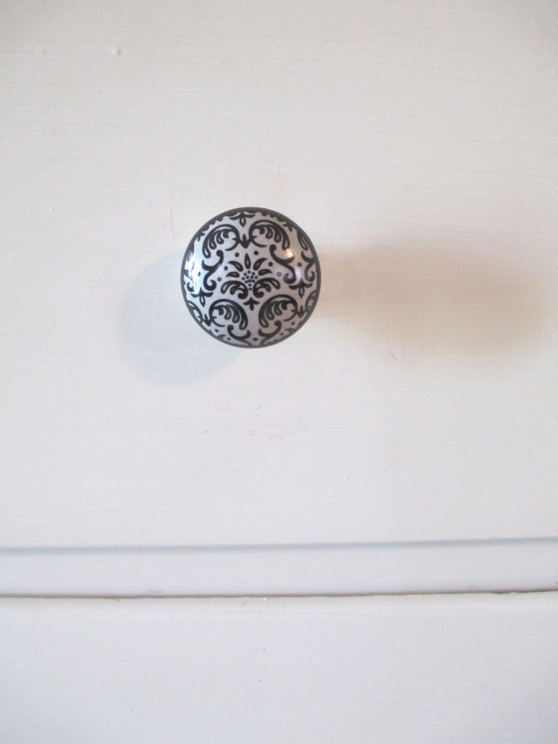 Ebony & Gray Swirl Ceramic Drawer Knob