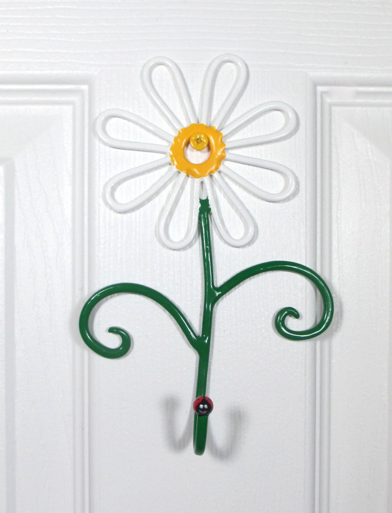 Flower Wall Hook Metal Hand-Painted White Daisy