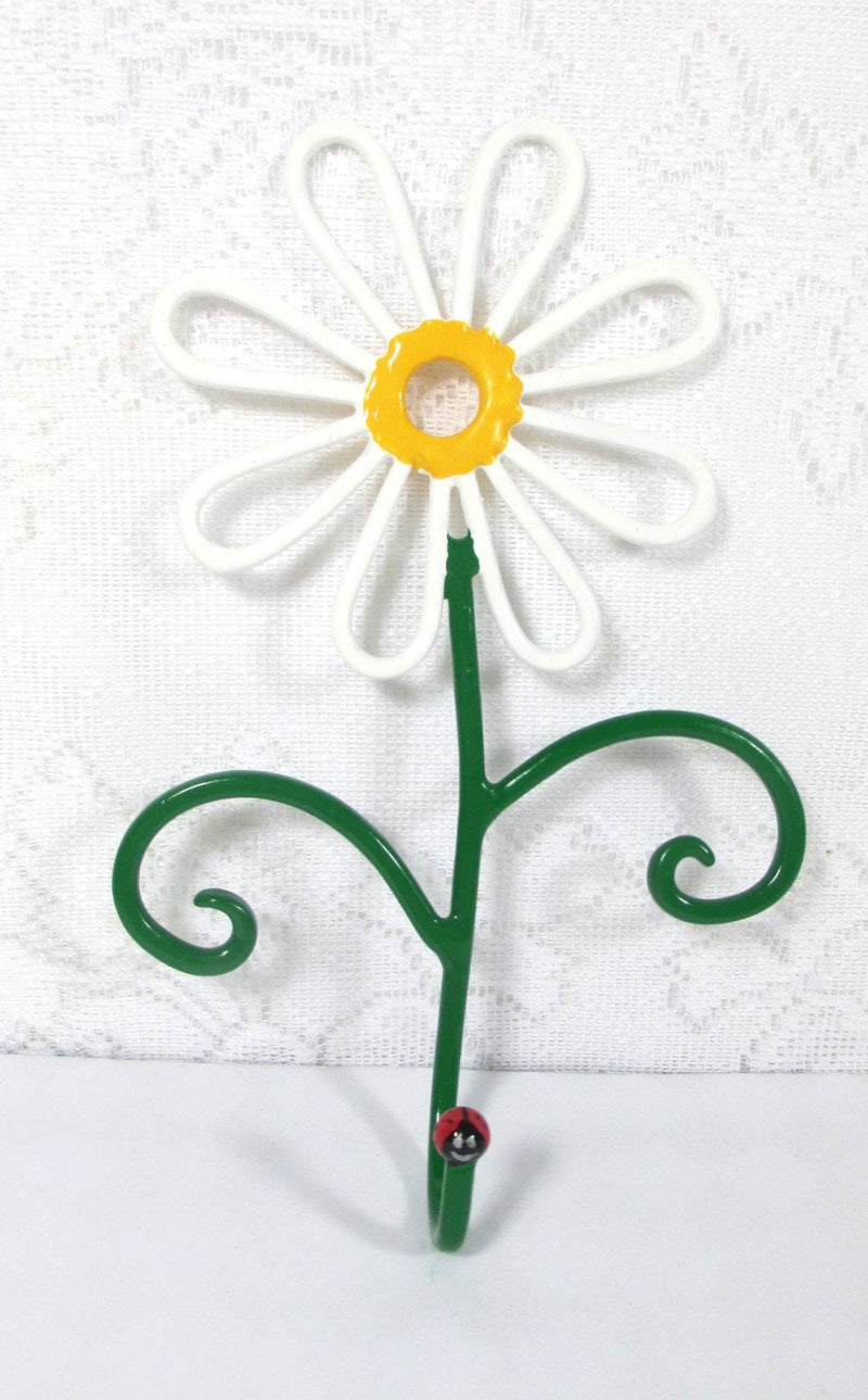 Flower Wall Hook Metal Hand-Painted White Daisy