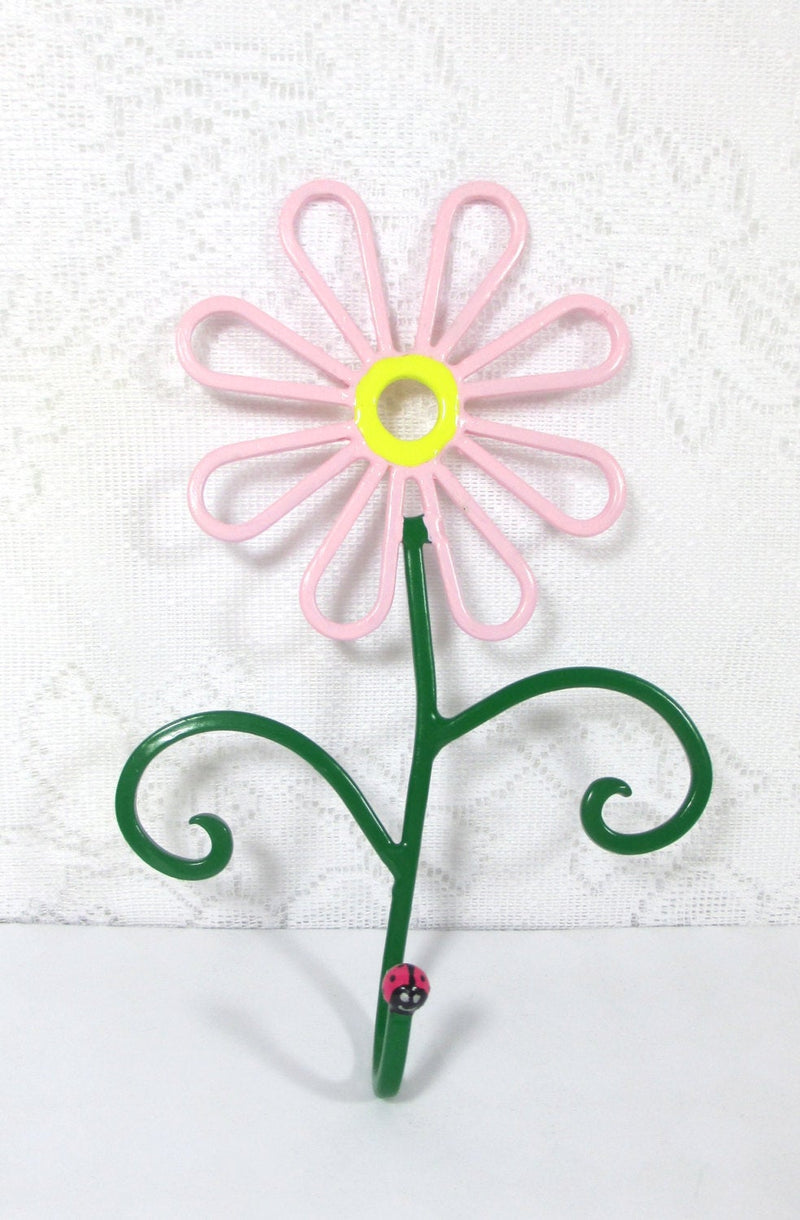 Flower Wall Hook Metal Hand-Painted Light Pink Daisy