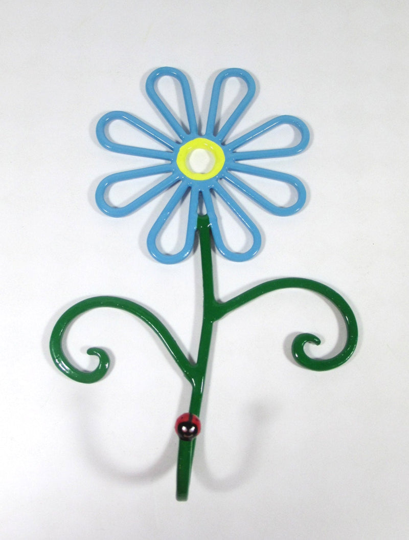 Flower Wall Hook Metal Hand-Painted Blue Daisy