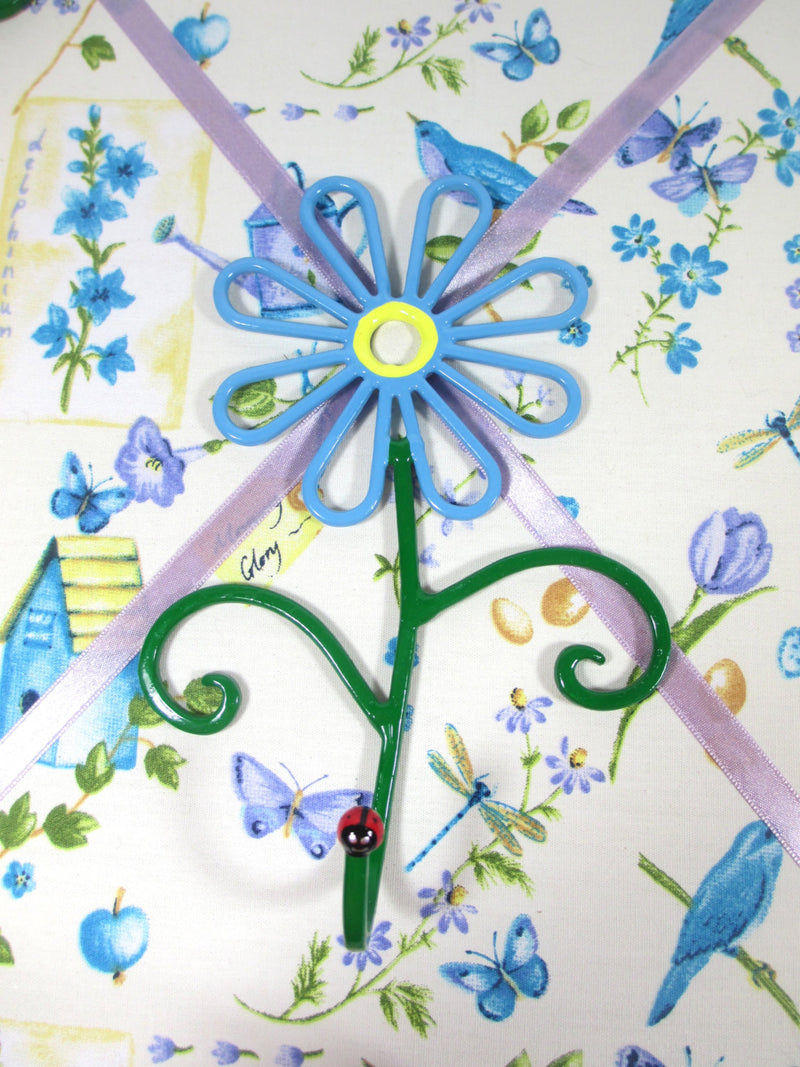 Flower Wall Hook Metal Hand-Painted Blue Daisy