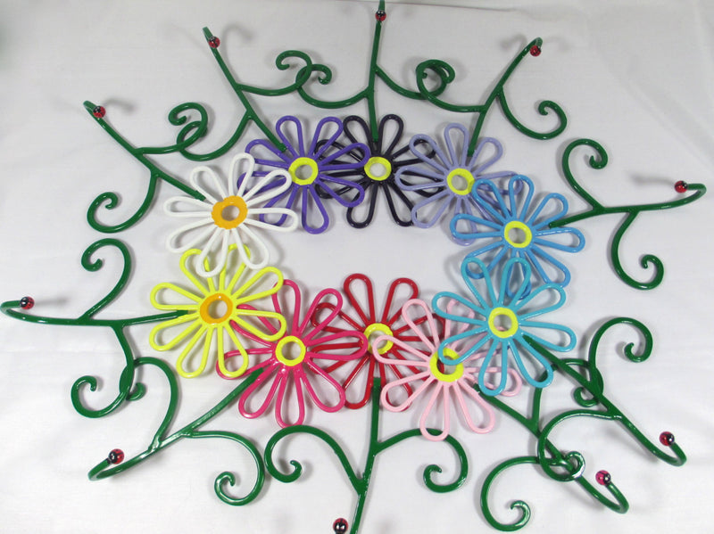 Flower Wall Hook Metal Hand-Painted Blue Daisy