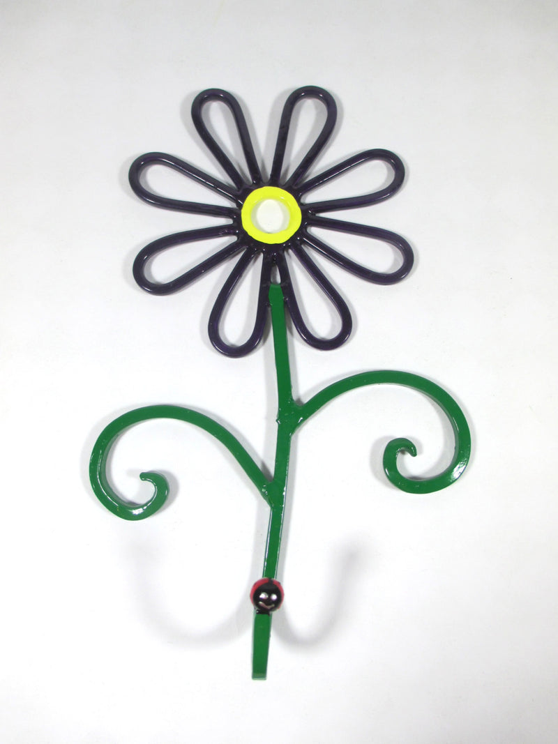 Flower Wall Hook Metal Hand-Painted Dark Purple Daisy