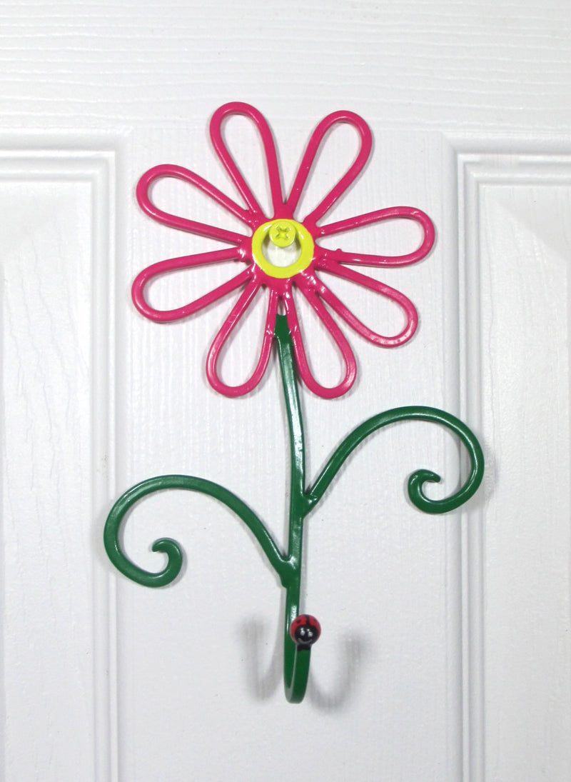 Flower Wall Hook Metal Hand-Painted Hot Pink Daisy