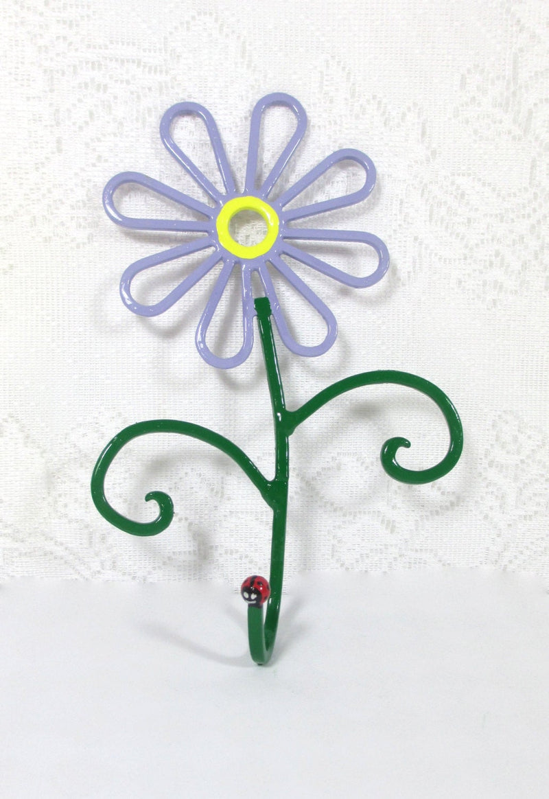 Flower Wall Hook Metal Hand-Painted French Lilac Light Purple Daisy