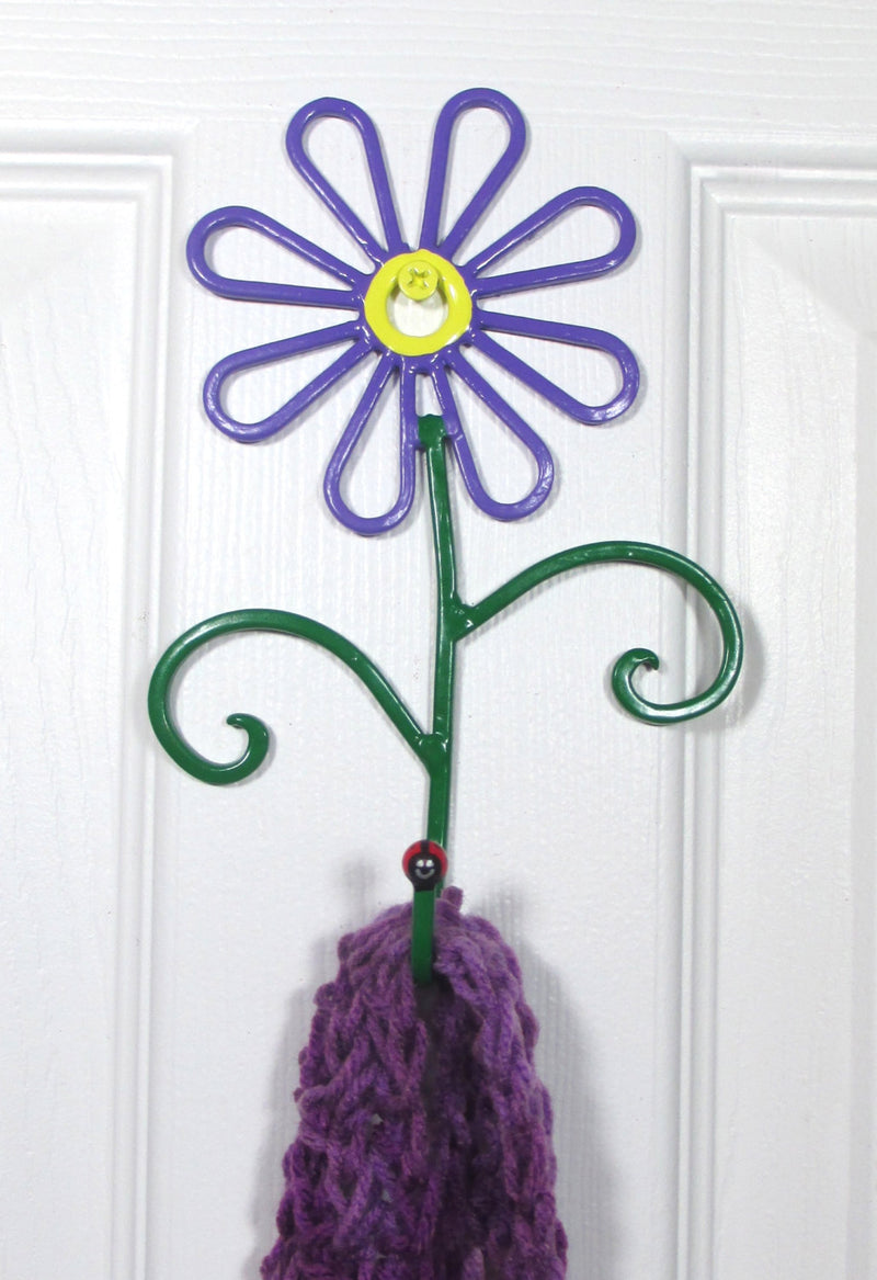 Flower Wall Hook Metal Hand-Painted Medium Purple Daisy