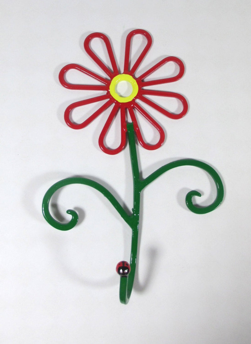 Flower Wall Hook Metal Hand-Painted Red Daisy