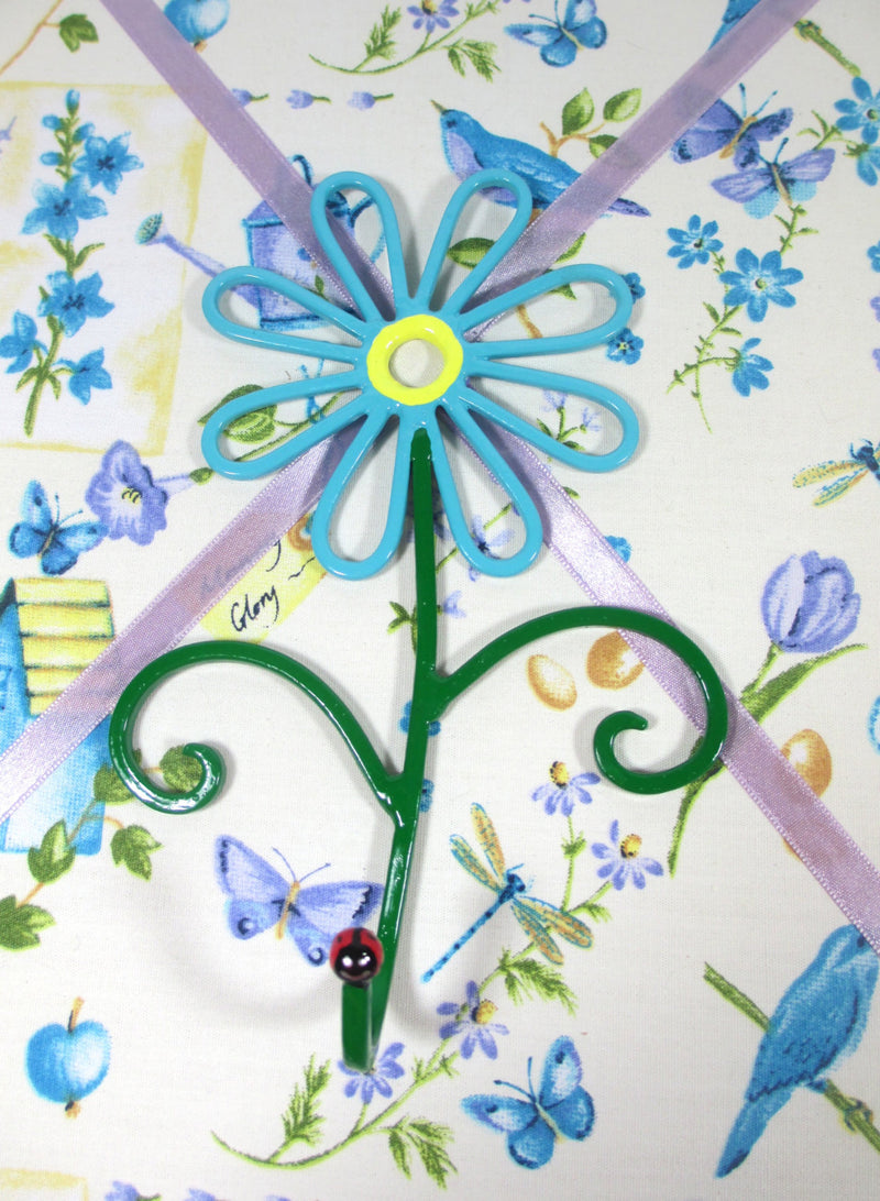 Flower Wall Hook Metal Hand-Painted Turquoise Daisy