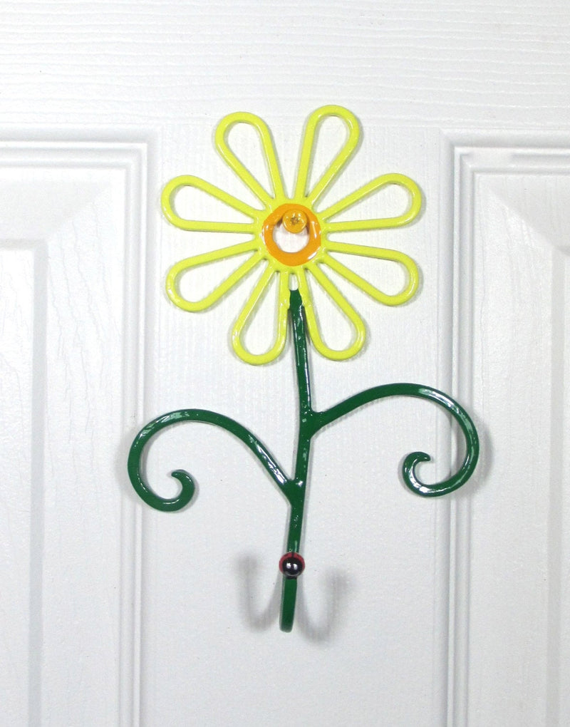 Flower Wall Hook Metal Hand-Painted Yellow Daisy