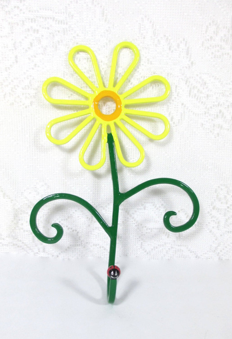 Flower Wall Hook Metal Hand-Painted Yellow Daisy