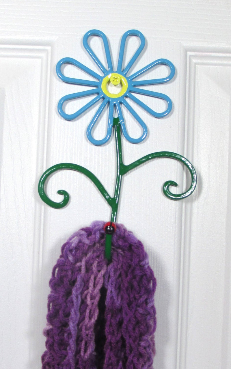 Flower Wall Hook Metal Hand-Painted Blue Daisy