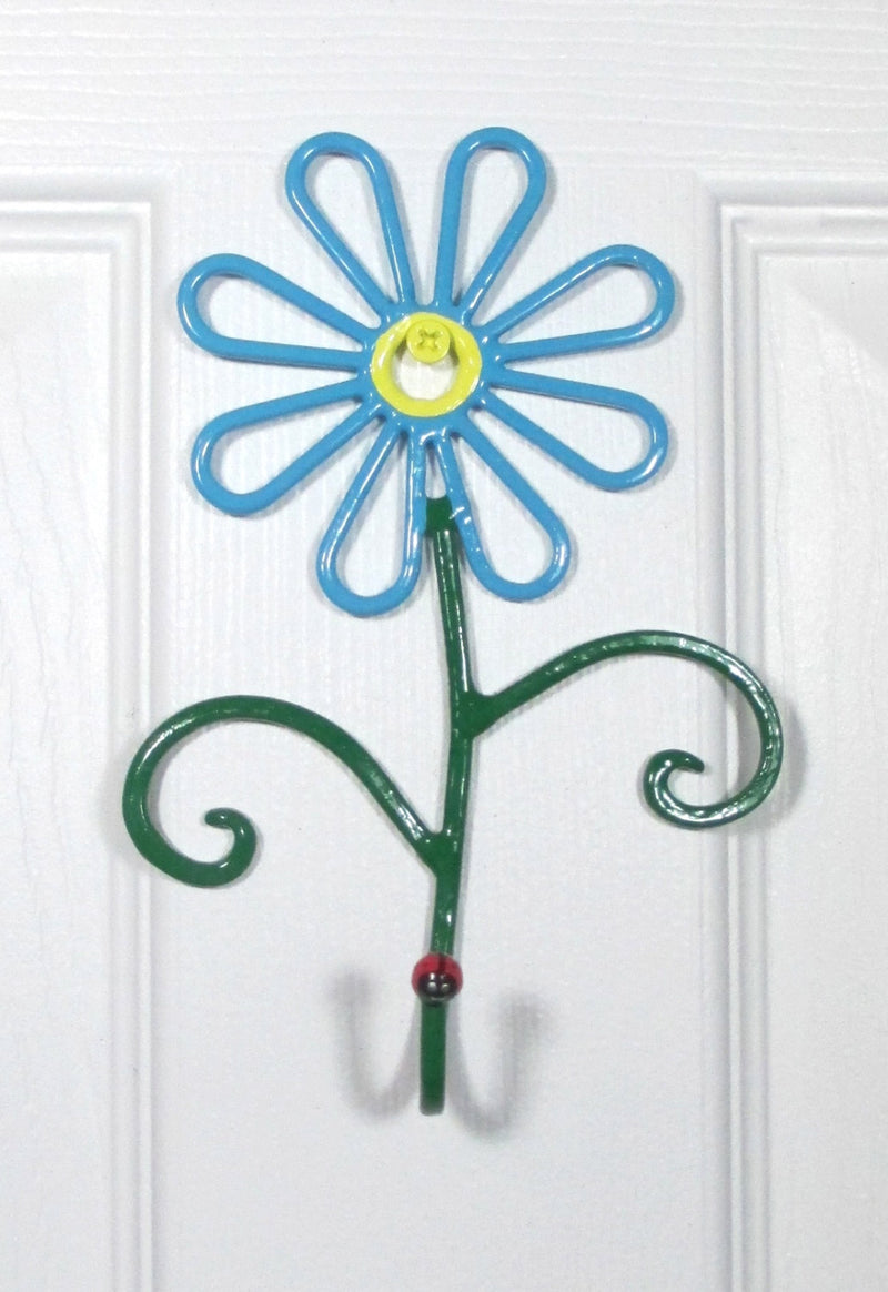 Flower Wall Hook Metal Hand-Painted Blue Daisy