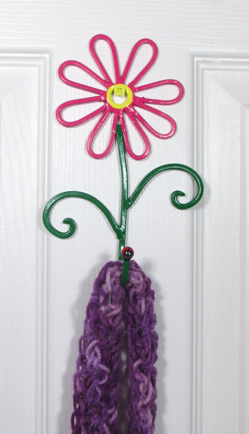 Flower Wall Hook Metal Hand-Painted Hot Pink Daisy