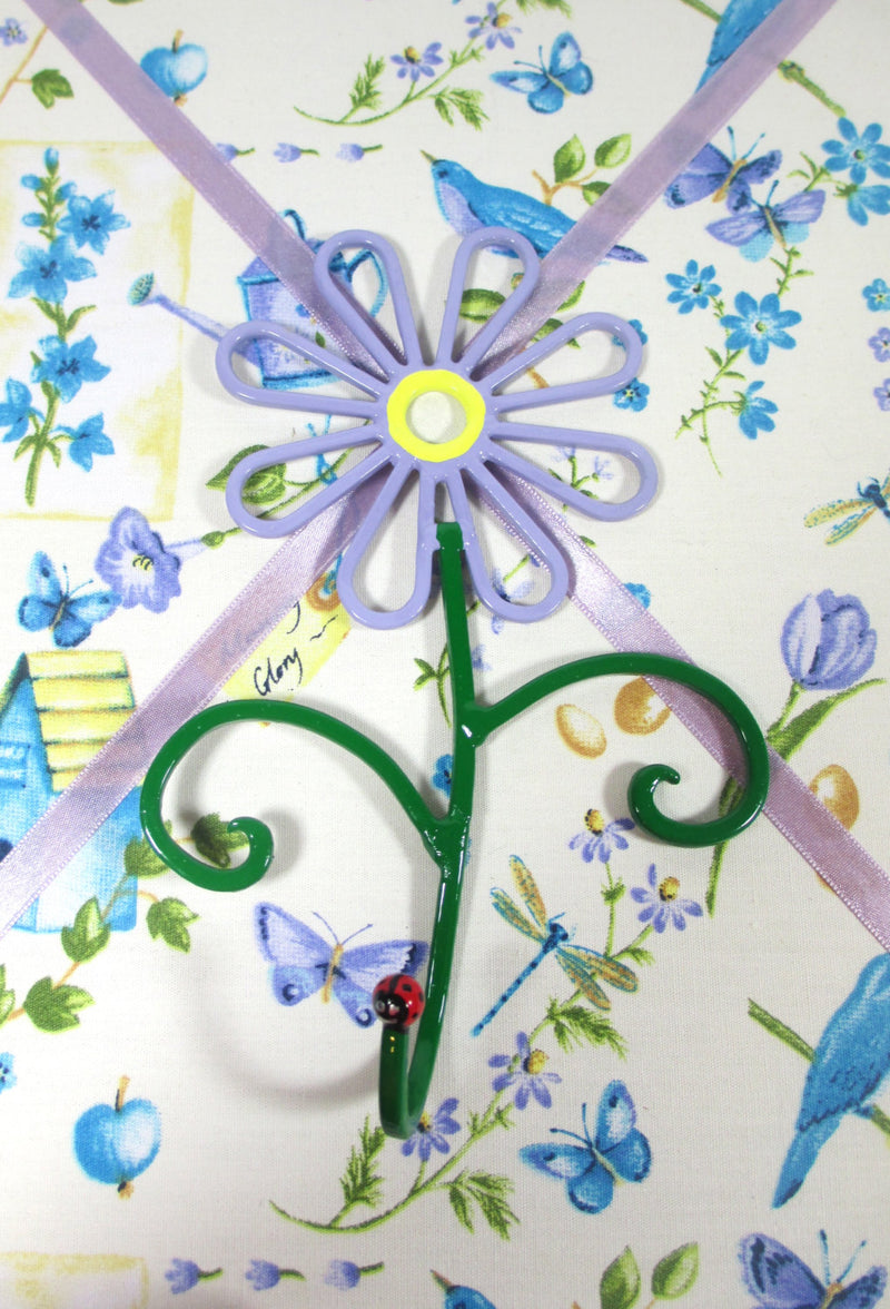 Flower Wall Hook Metal Hand-Painted French Lilac Light Purple Daisy