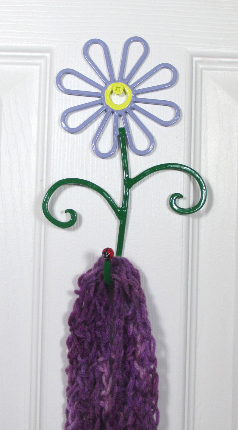 Flower Wall Hook Metal Hand-Painted French Lilac Light Purple Daisy