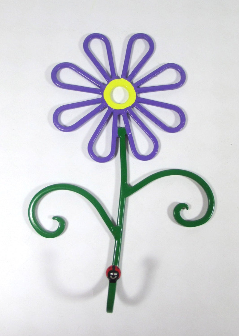 Flower Wall Hook Metal Hand-Painted Medium Purple Daisy