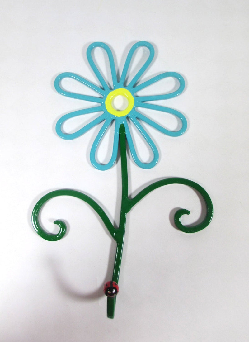 Flower Wall Hook Metal Hand-Painted Turquoise Daisy